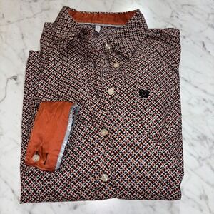 Cinch Womens XL Orange Geometric Print Button Down Western Shirt MSW9164235